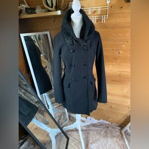 Vero Moda Black Double-Breasted Pea Coat Cowl Neck Sophisticated Prep Chic Small